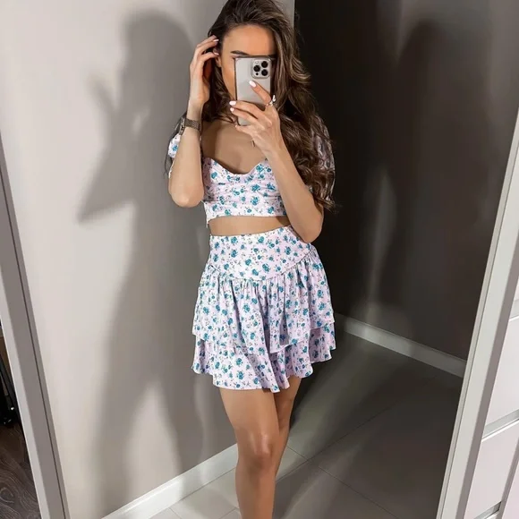 Zara Floral Print Satin Effect Corset Top - Picture 6 of 14